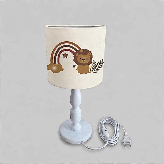Minibabyrooms Aslan ve Gökkuşağı Desenli Ahşap Oyma Ayak Abajur