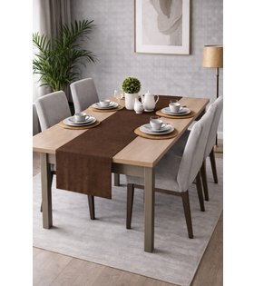 PerdeYap Kadife Dokulu Açık Kahve Renk Ada Serisi Runner 40 x 140 cm