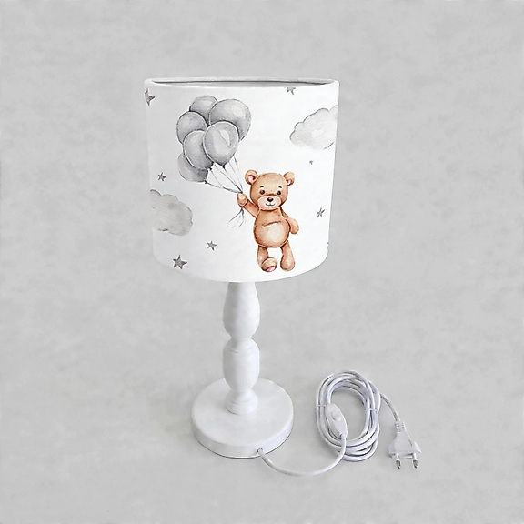 Minibabyrooms Balonlu Ayıcık Desenli Ahşap Oyma Ayak Abajur