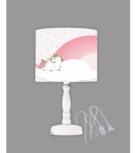 Minibabyrooms Pembe Unicorn ve Gökkuşağı Desenli Ahşap Oyma Ayak Abajur