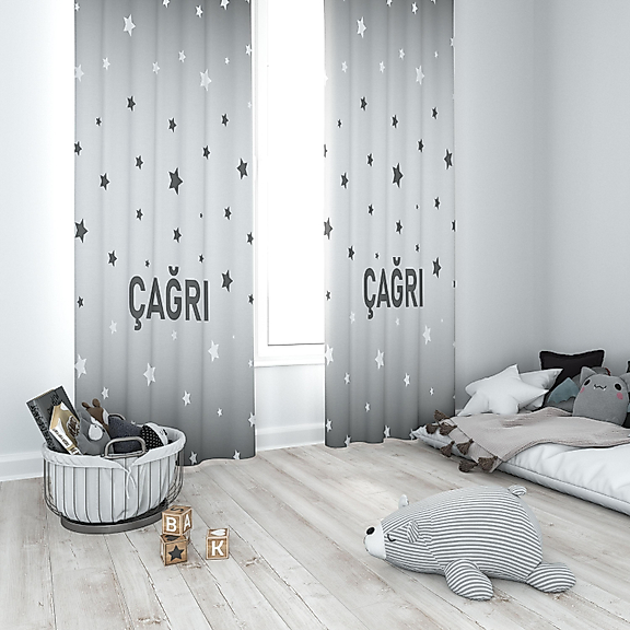 Minibabyrooms Gri Yıldızlar Temalı Fon Perde