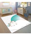 Minibabyrooms Yeşil Unicorn ve Gökkuşağı Desenli 8 mm Kalınlıkta Çocuk Odası Halısı