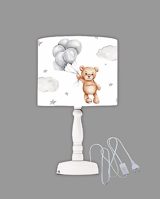 Minibabyrooms Balonlu Ayıcık Desenli Ahşap Oyma Ayak Abajur