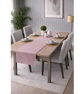 PerdeYap Kadife Dokulu Pudra Renk Ada Serisi Runner 40 x 140 cm