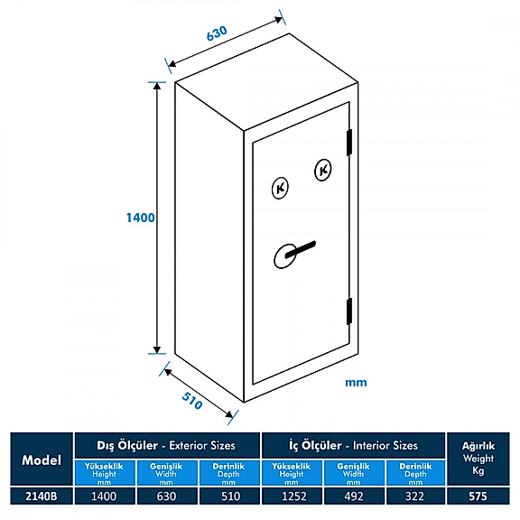 Model 2140B-KK Ofis Tipi Çelik Kasa
