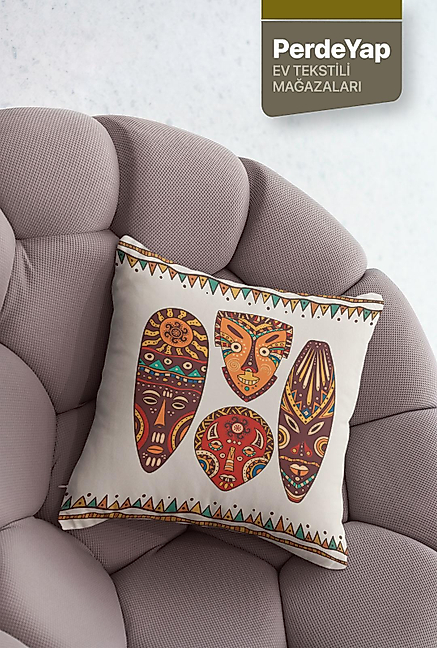 Afrika Sanatı Motifleri Desenli 4lü Dijital Baskılı Dekoratif Kırlent Kılıfı 43 X 43 Cm Bej 050
