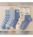 5 Çift Desenli Mavi Kadın Çorap 36-41