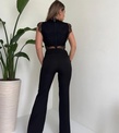 Siyah Güpür Detaylı Bluz Dabıl Kumaş Pantolon Takım