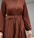 Gülsüm Aydın Volan Katlı Özel Gün Elbisesi-Kahverengi