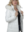 AsyaClub Claudia Hakiki Deri Kadın Beyaz Kürklü Kapüşonlu Ceket