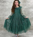 Pırıltılı Tarz Çocuk Abiye Mezuniyet Elbisesi Yeşil 6/13 Yaş Arası ABY880