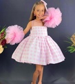 Barbie Kareli Ponponlu Kız Çocuk Barbie Elbisesi ABY915