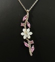 KL0009-MDA Pink Taşlı Manolya Çiçeği Zarafet Bağı Flowers Gümüş Kolye