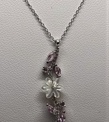 KL0009-MDA Pink Taşlı Manolya Çiçeği Zarafet Bağı Flowers Gümüş Kolye