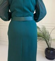 Şifon Kol Kemerli Kruvaze Elbise-Yeşil