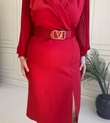 Şifon Kol Kemerli Kruvaze Elbise-Kırmızı