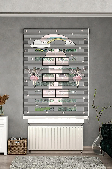 Minibabyrooms Peri Kız ve Seksek Desenli Zebra Perde