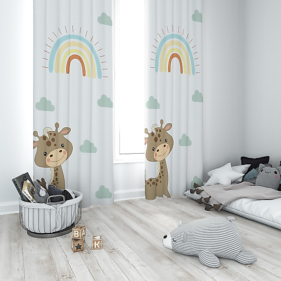 Minibabyroom Gökkuşağı ve Zürafa Temalı Fon Perde