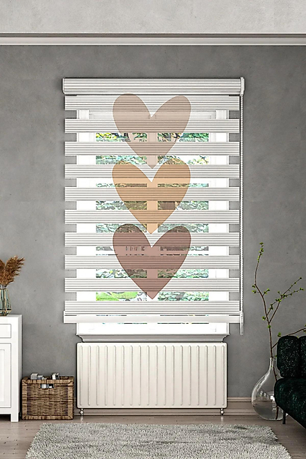 Minibabyrooms Kahverenkli Kalplar Desenli Zebra Perde