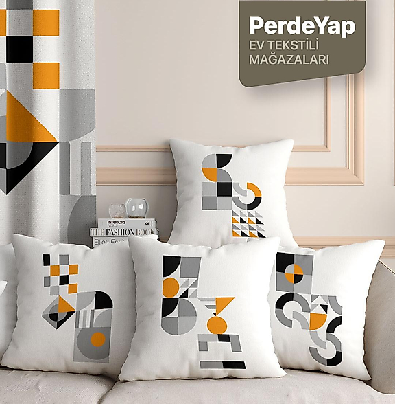 Minimal Geometrik Nesneler Desenli 4lü Dijital Baskılı Kırlent Yastık Kılıfı 43x43 Cm 035