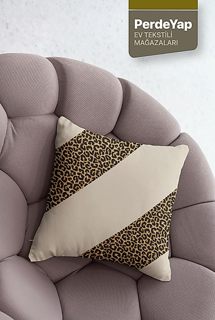 Leopar Desenli 4'lü Dijital Baskılı Kırlent Kılıfı 43 x 43 Cm Bej - Kahverengi 069
