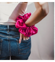 Fuşya Lüx Saten Büyük Boy Scrunchie, Simit Toka