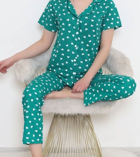 Desenli Pijama Takımı Yeşil - 10682.1287.