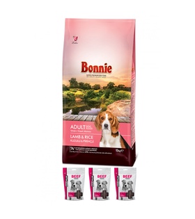 Bonnie Kuzulu ve Pirinçli Yetişkin Köpek Maması 15 Kg + 3 Adet DogPlus Kuzu Etli Ödül Maması