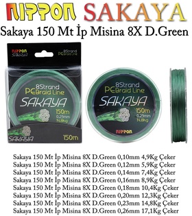 Sakaya 150 Mt İp Misina 8X D.Green 0,16 mm