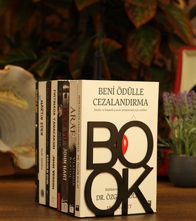 Book Yazı Desenli Model Kitap Desteği - Ev Ve Ofis Dekoratif Estetik Kitap Tutucu (2'li Set) Siyah