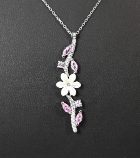 KL0025-MDA Ametist Taşlı Manolya Çiçeği Zarafet Bağı Flowers Gümüş Kolye