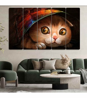 TABLO Kedi Art - 5 Parçalı Dekoratif Tablo