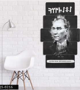TABLO Mustafa Kemal Atatürk - 5 Parçalı Dekoratif Tablo