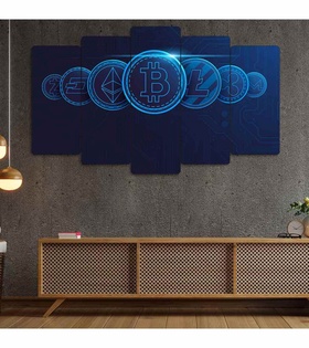 TABLO Bitcoin - 5 Parçalı Dekoratif Tablo