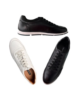 DY-3051 % 100 Hakiki Deri Erkek Ayakkabı (Siyah - Beyaz)