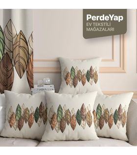 Sonbahar Yaprakları Desenli Dijital Baskılı 4'lü Kırlent Kılıfı - 43x43 Cm Bej-kahverengi 059