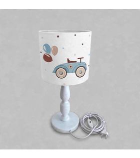Minibabyrooms Klasik Araba ve Bolonlar Desenli Ahşap Oyma Ayak Abajur