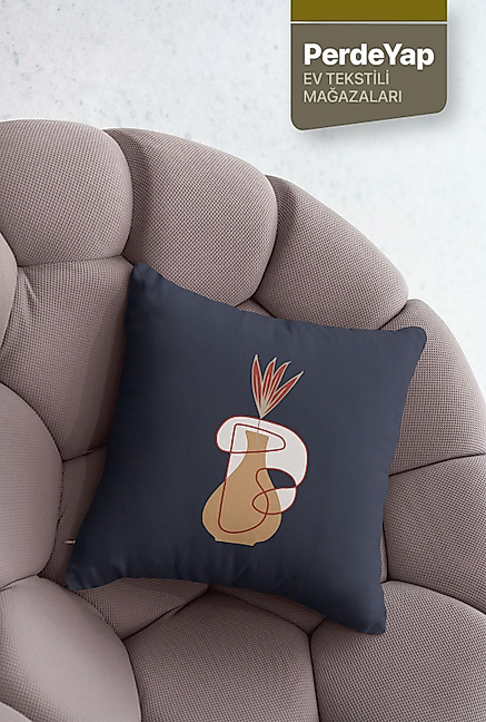 Lacivert Kiremit Sürrealist Çiçekler Desenli 4lü Dijital Baskılı Kırlent Yastık Kılıfı 43x43 Cm 004