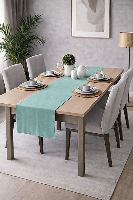 PerdeYap Kadife Dokulu Mint Renk Ada Serisi Runner 40 x 140 cm