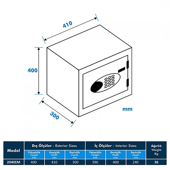 Model 2040-EM Kadifeli Digital Motorlu Çelik Kasa