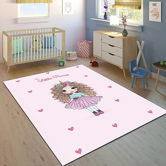 Minibabyrooms Kabarık Saçlı Prenses Desenli 8 mm Kalınlıkta Çocuk Odası Halısı