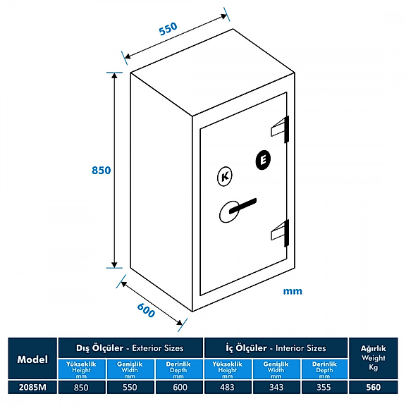 Model 2085M-KE Kadifeli Yüksek Güvenlikli Çelik Kasa