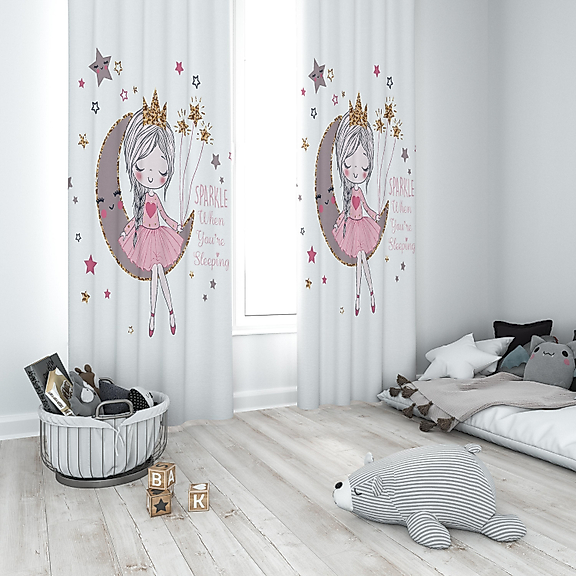 Minibabyrooms Ayda Oturan Kız Temalı Fon Perde