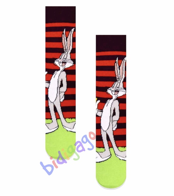 Bugs Bunny Çizgili Desenli Renkli Kolej Çorap