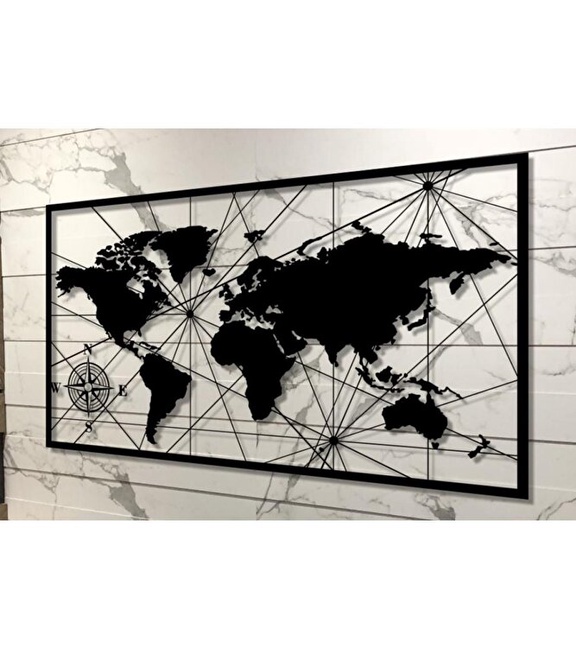 Pusula Detaylı Dünya Haritası 86x50 Cm