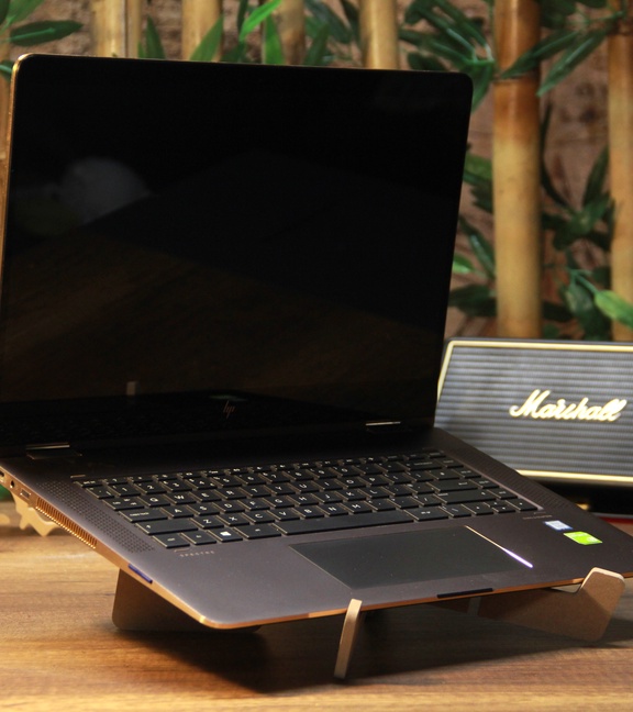 3 Kademeli Laptop Tablet Standı Sehpası Soğutma Portatif Masif Ağaç Oyma