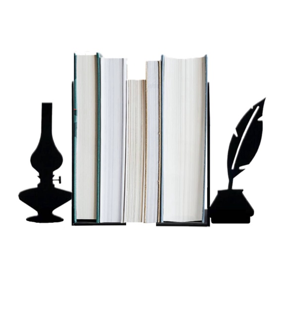 Metal Kitap Tutucu Gaz Lambası & Divit Figürlü Kitap Desteği, Dekoratif Kitaplık