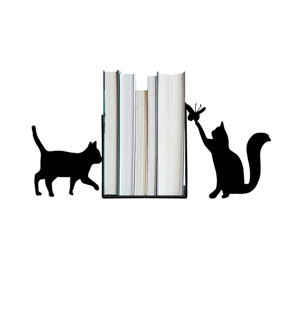 Metal Kitap Tutucu Yaramaz Kedi Figürlü Kitap Desteği, Dekoratif Kitaplık