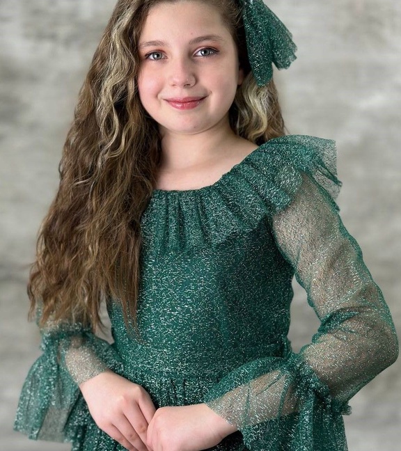 Pırıltılı Tarz Çocuk Abiye Mezuniyet Elbisesi Yeşil 6/13 Yaş Arası ABY880