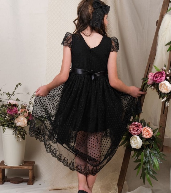 Dantelli Kuyruklu Model Gösteri Mezuniyet Siyah Vals Elbisesi ABY960